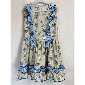 Ruffles by Tutu and Lulu Sz 7-8Y Cotton, poly Dress Yellow and Blue Novelty Prin